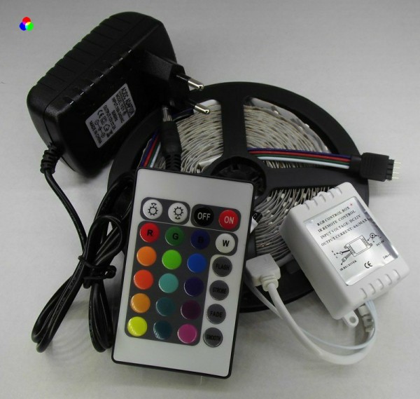 RGB LED Strip Komplettset 5m - 300 SMDs / 24W - 150 SMDs / 36W