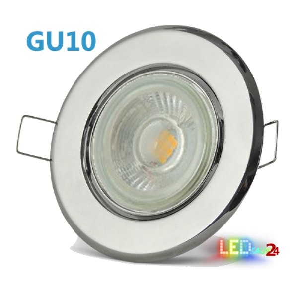 LED Einbaustrahler Chrom schwenkbar mit 4W GU10 Leuchtmittel und Fassung 230V