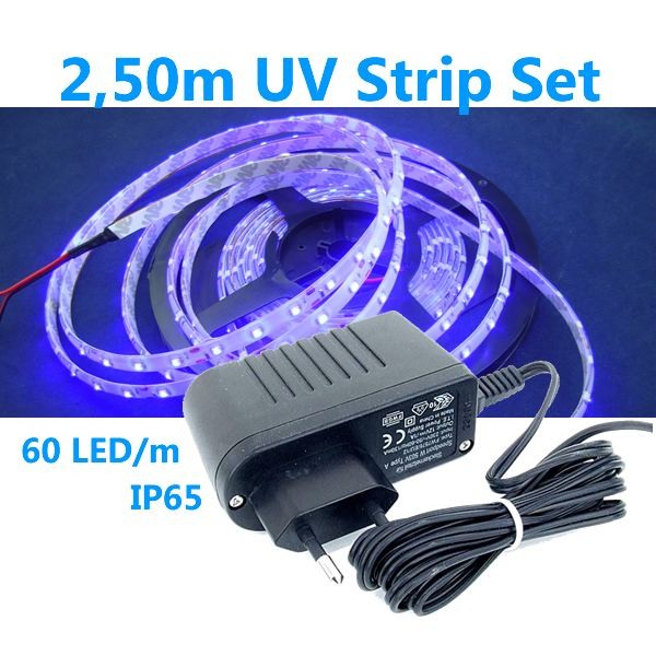 Schwarzlicht LED Strip Set UV 2,50m 3528 60 LED/m IP65 Komplettset