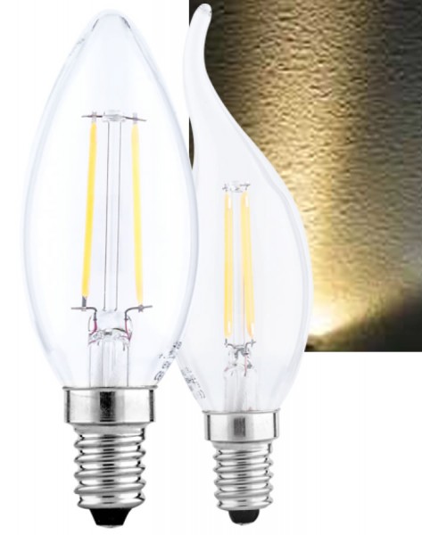 LED E14 Filament 2W 4W Leuchtmittel Windstoß kerzenform warmweiß Flamme COB