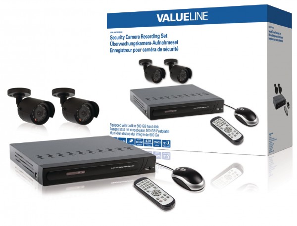 Valueline Videoüberwachungs-Set HDD 500 GB inkl.2 Kameras, Fernbedienung & Maus