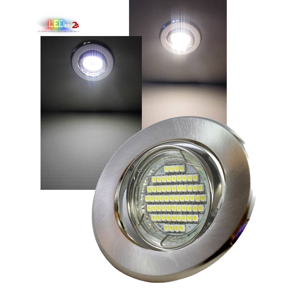 230V gebürstet 9x Beleuchtungslösungen LEDkauf24.de 3W Set Fassung Leuchtmittel Ambiente Edelstahl mit - LED und Einbaustrahler schwenkbar | und LED GU10