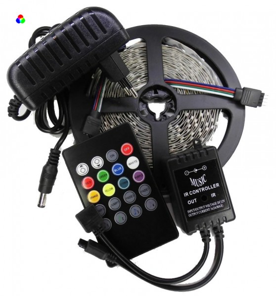 LED Strip Komplettset Sound Controll inkl. RGB Strip 5m, Netzteil und Controller