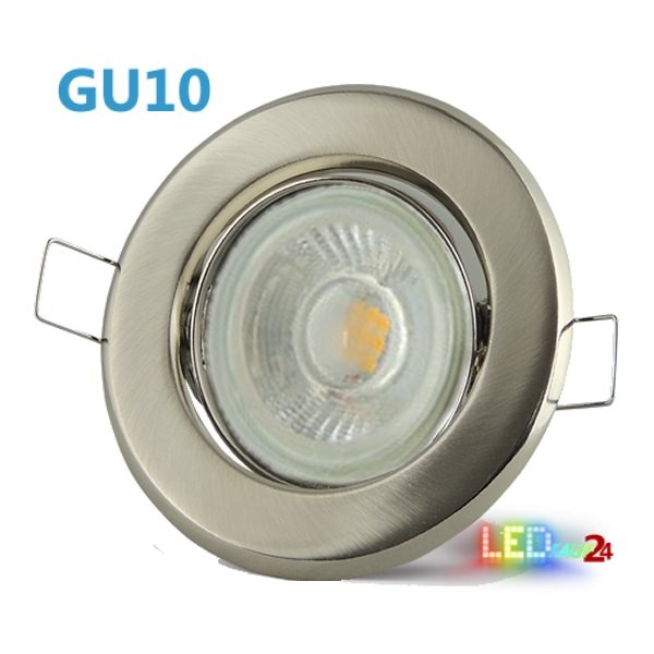 LED Einbaustrahler Edelstahl gebürstet schwenkbar mit 4W COB GU10 Leuchtmittel und Fassung 230V